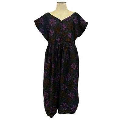 J. Peterman Purple Floral Button Accent Dress Sz XL