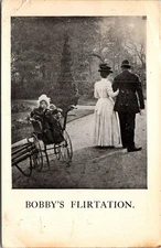 Bobby's Flirtation Humorous Card Child in Pram posted 1908 Postcard #1437