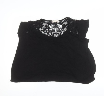 Bohemian Bluse Damen schwarz Spitzendetail L