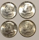Lot of 4 Beautiful Uncirculated 1964-D John F Kennedy Silver Half Dollars