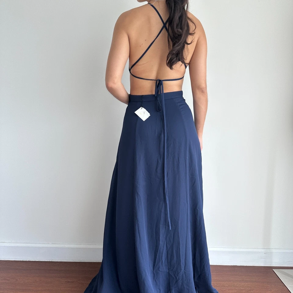 Fame And Partners Dress 8 Navy Dreamer Gown Evening Elegant Quiet Luxury Gala - Image 3 of 4
