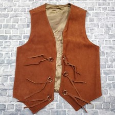 Vtg 70s Leather Suede Vest Buckboard XL USA Western Boho Hippie Biker Cowboy
