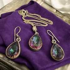 925 Sterling Silver Mystic Topaz Pendant Necklace & Earrings Set – Teardrop