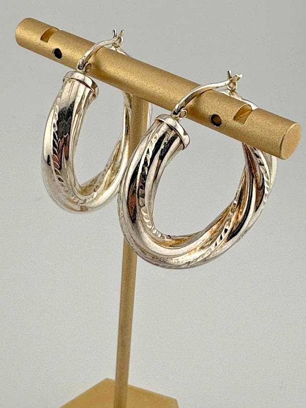 CI THAILAND 925 STERLING SILVER TWISTED 6.4MM WIDE HOOP EARRINGS 1 3/8