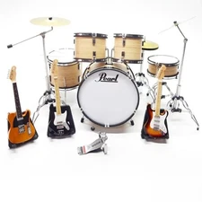 NEW 1/6 Miniature Natural Drum & Fender Style Guitar Music Diorama Display GIFT