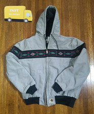Vintage 1990s Carhartt J79 CMT Aztec Hooded Jacket L White. Pre-Owned