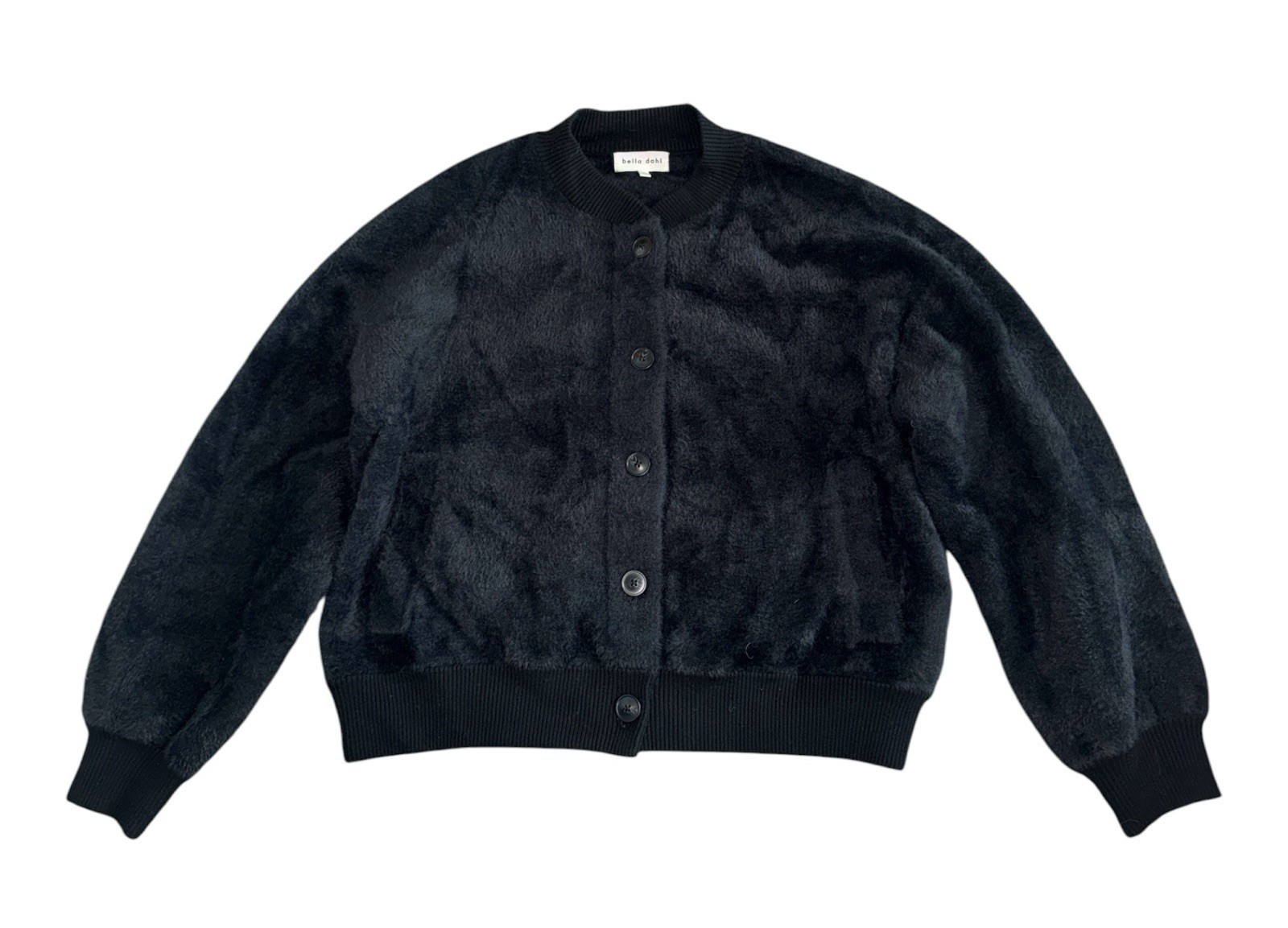 Bella Dahl Women’s Black Fuzzy Button Up Bomber Jacket Size L
