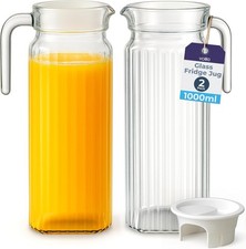 Glass Pitcher with Lid 1L Ribbed  Fridge Jug Water Juice Milk Lemonade Drinkware