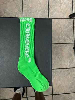CHROME HEARTS グリーンソックス Mサイズ Chrome Hearts Men's M Green/White Graphic Logo Crew Mid-Calf Socks