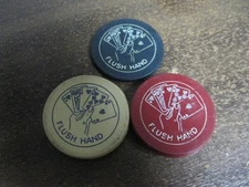 Antique Poker Chips Flush Hand Playing Cards 3 cream, 3 red and 1 blue chip