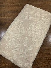 Golden Tan/White Floral Long Tablecloth 116 x 58 inch Poly Fabric CLEAN