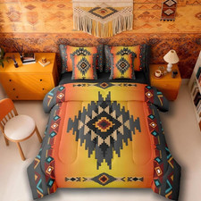 Western Bed in a Bag King Size Comforter Set 7 Pieces, Boho Decor Aztec Bedding