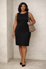 Tahari Arthur S Levine Size 14 Black Sheath Dress Slit Lined Career Office