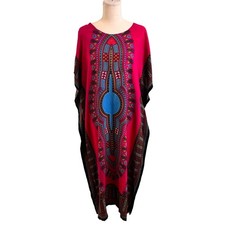 Vintage Dashiki African Kaftan OS Colorful Print Bohemian Maxi Hippie Beach