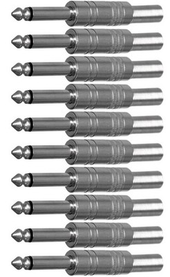10 Pack 6.35mm 1/4 Inch Mono Audio Stereo Male Metal Connector with Spring
