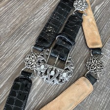Brighton 38" Ladies Belt. Beautiful Ornate Details Black And Silver