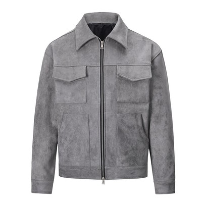 Verdickte Wildlederjacke für Herren mit Revers und Taschen Design Mode Mantel
