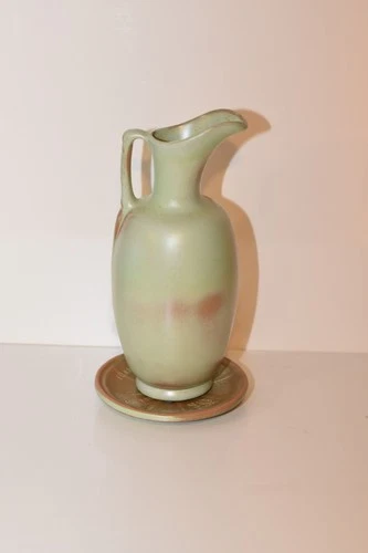 Frankoma pottery vase  with saucer V-15 signed Designed by John Frank 874
