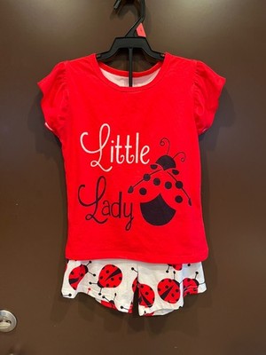 Unbranded Shorts Outfit Lady Bug Red & White Girls 5-6 Short Sleeves