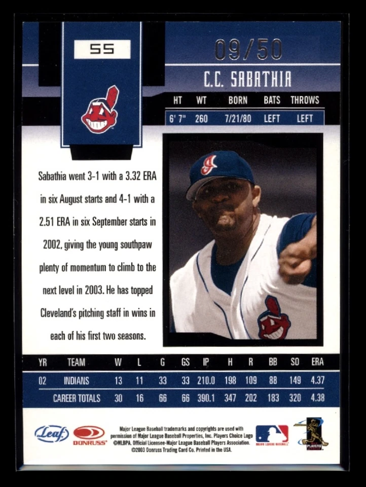 Espejo azul materiales certificados hoja CC SABATHIA 2003 #55 9/50 Foto 2 de 2