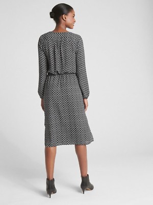 Gap Print Long Sleeve Button-Down Midi Dress, Sz M Black Print (161111) |  eBay