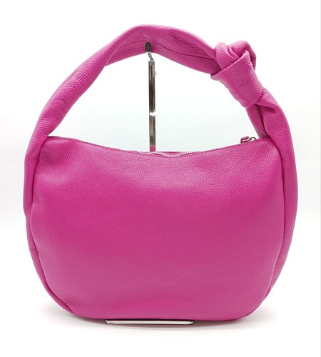 Italian Genuine Fuchsia Pebble Leather Hobo Shoulder Handbag – Made In Italy - Picture 2 of 6