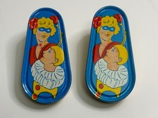 Set of 2 Vintage Kirchhof Clown and Lady Metal noisemakers