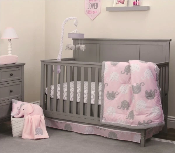 Pink Elephant 4-Piece Crib Bedding Set bedding by NoJo