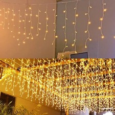 LED Icicle Lights, 8 Modes, 13FT 96 LEDs Christmas Short Curtain Fairy Hangin...