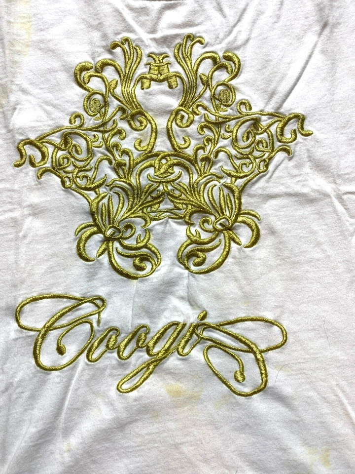 Camisa COOGI Adulto 4XL Oro Blanco Barroco Flor Bordada Logo Informal Para Hombre Foto 2 de 4