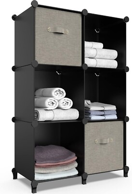 6Cube Storage Organizer Closet Shelf Bookcase Cabinet Cubby Unit Black Rack Home