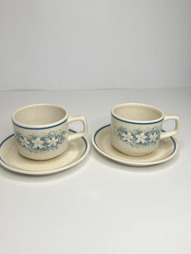Vintage Temper-Ware by Lenox DEWDROPS 2 Coffee Cup & 2 Saucer Sets Made In USA