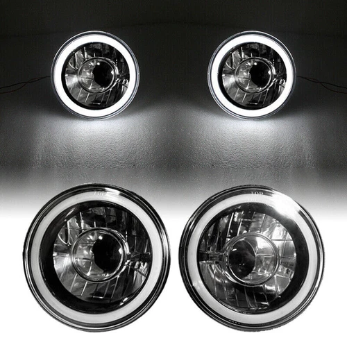 Faros LED blancos halo redondos de 7 pulgadas con carcasa negra para Chevy C10 C20 - Imagen 3 de 10