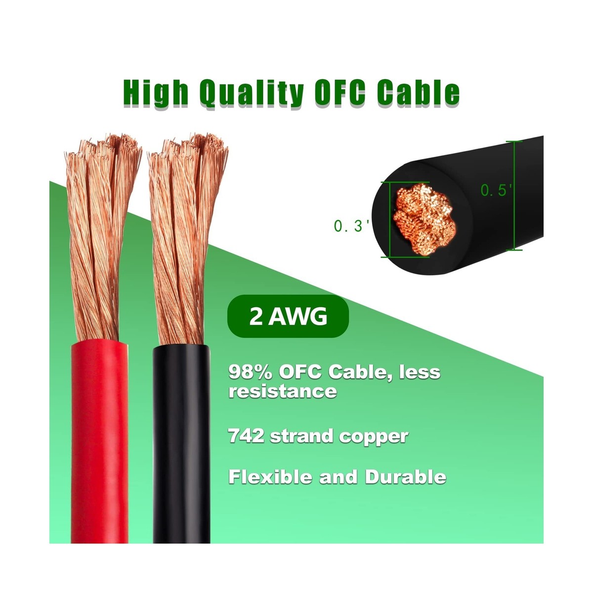 Kimbluth 2 Gauge Battery Cable Copper Wire, 20FT Red+20FT Black 2