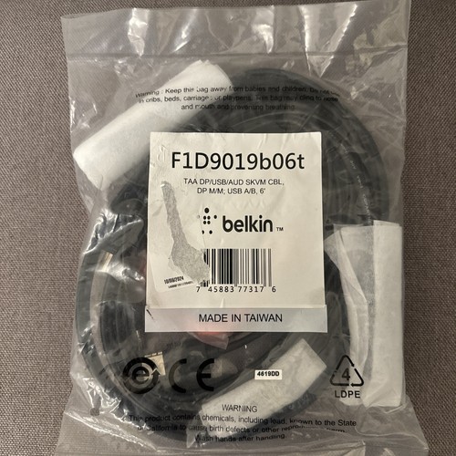 NEW Belkin F1D9019B06T TAA DP/USB/AUD SKVM CBL DP M/M; USB A/B 6' - 6 ft