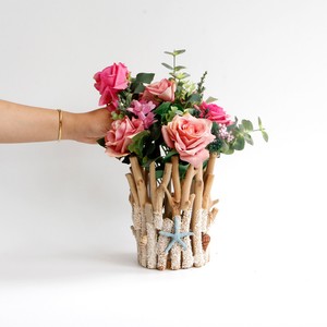 Handmade Wooden Stick Flower Vases With Glass Insert For Home