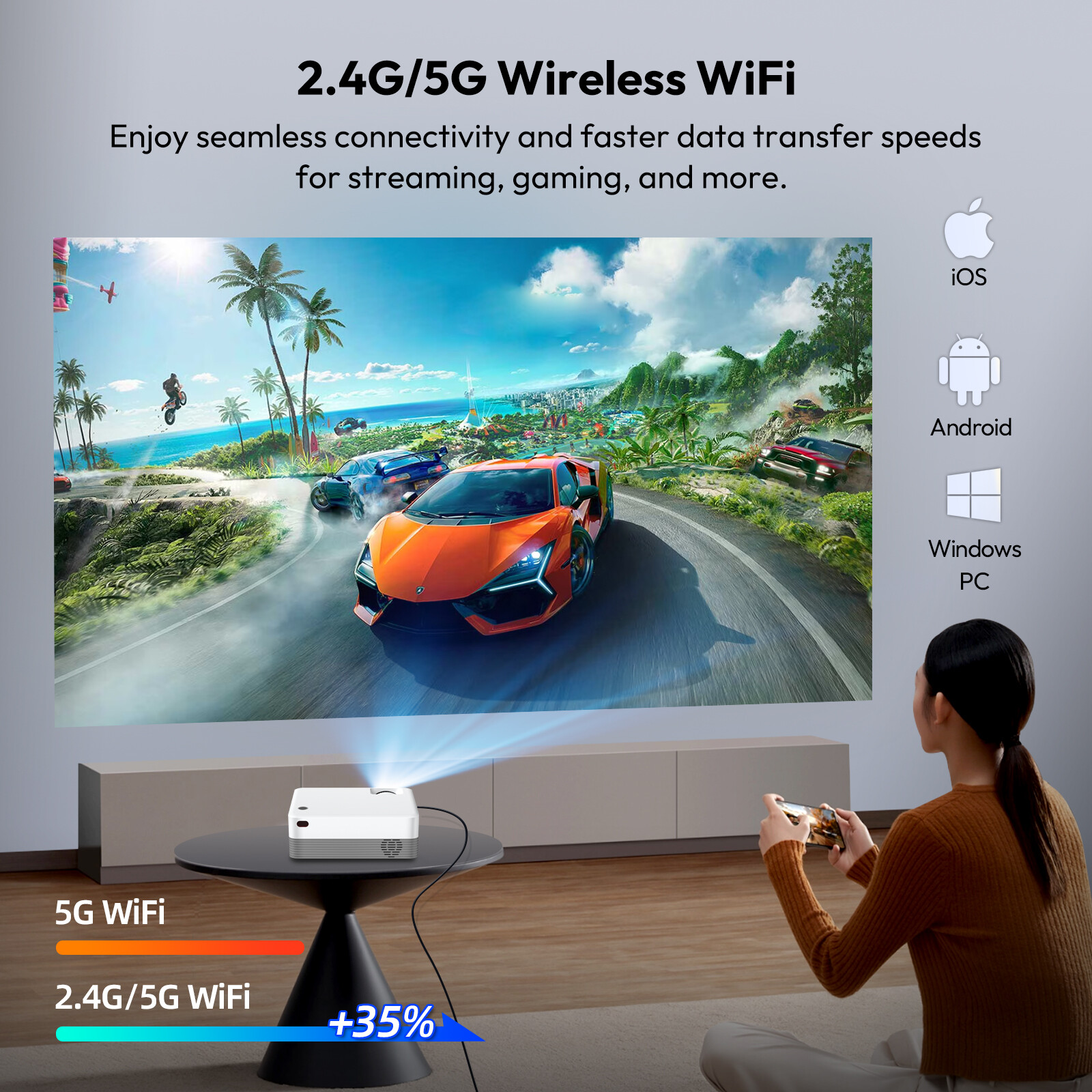 Smart Android Projector 4K UHD Portable WiFi Home Cinema Theater Bluetooth Movie