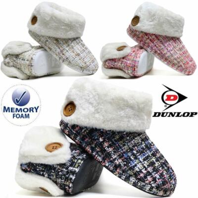 LADIES SLIPPERS WOMEN DUNLOP MEMORY FOAM FUR THERMAL ANKLE BOOTS
