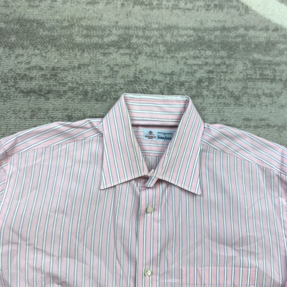 Camisa Borrelli Napoli Oxford Abotonada 16 Grande Rosa Blanco Italia Vestido Preparación Para Hombres Foto 3 de 4