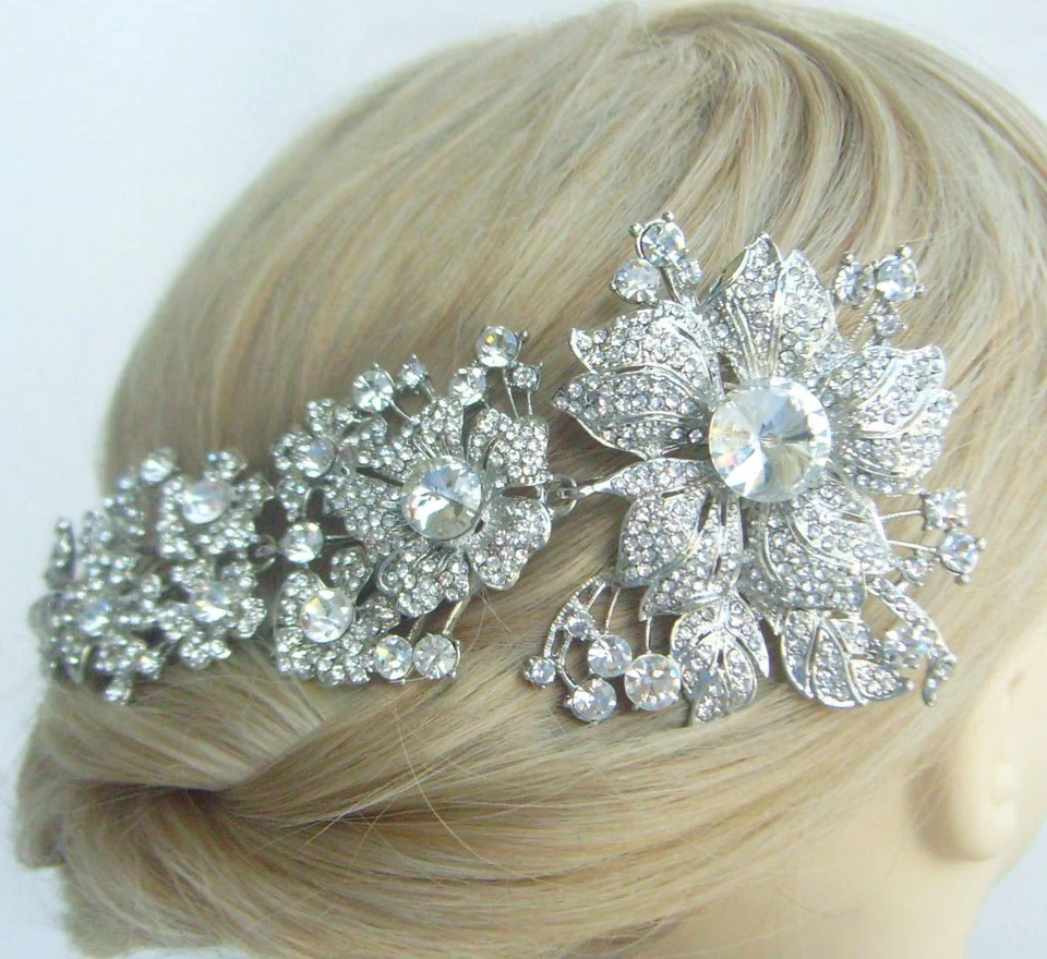 Glamour Transparent Rhinestone Crystal Hair Accessories Flower Orchid Hair Comb - Image 2 of 4