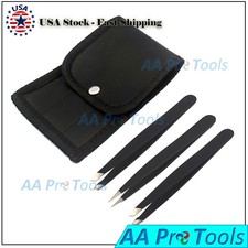 US Set 3-Piece Professional Stainless Steel Tweezers Gift with Travel Case
