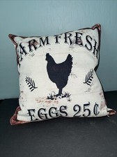 Rustic Farmhouse Farm Fresh Chicken Eggs Canvas Pillow Large Size 17.5 x17.5
