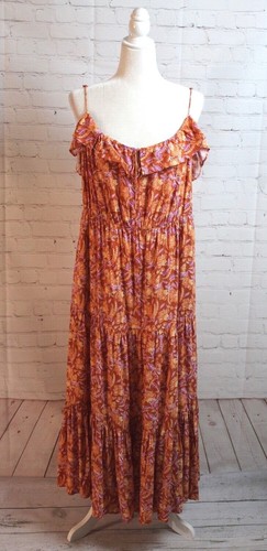 NWT ~ J Crew Tiered Maxi Dress Green Ivory Tossed Floral or Warm Persimmon Sz XL - Picture 11 of 14