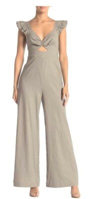 Sugarlips Murphy Taupe Linen Cotton Blend Jumpsuit L UK