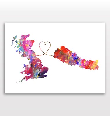 Großbritannien nach Nepal Aquarell Reisedruck