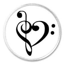 Treble Bass Clef Heart - 3" Circle Sew / Iron On Patch Music Musician Love Gift