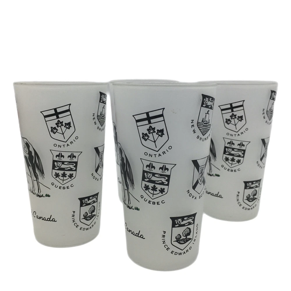 Tumbler Set 4 Canadian Royal Mounties Frosted Glass Souvenir of Canada Barware