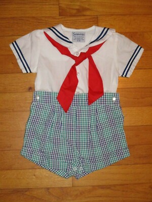 VTG Samara Nautical Shirt Buttons onto Shorts Outfit Set Romper 12 Months