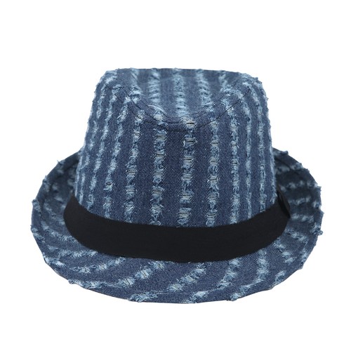 Premium Distressed Jeans Fabric Black Band Fedora Hat - Different Colors - Picture 4 of 9