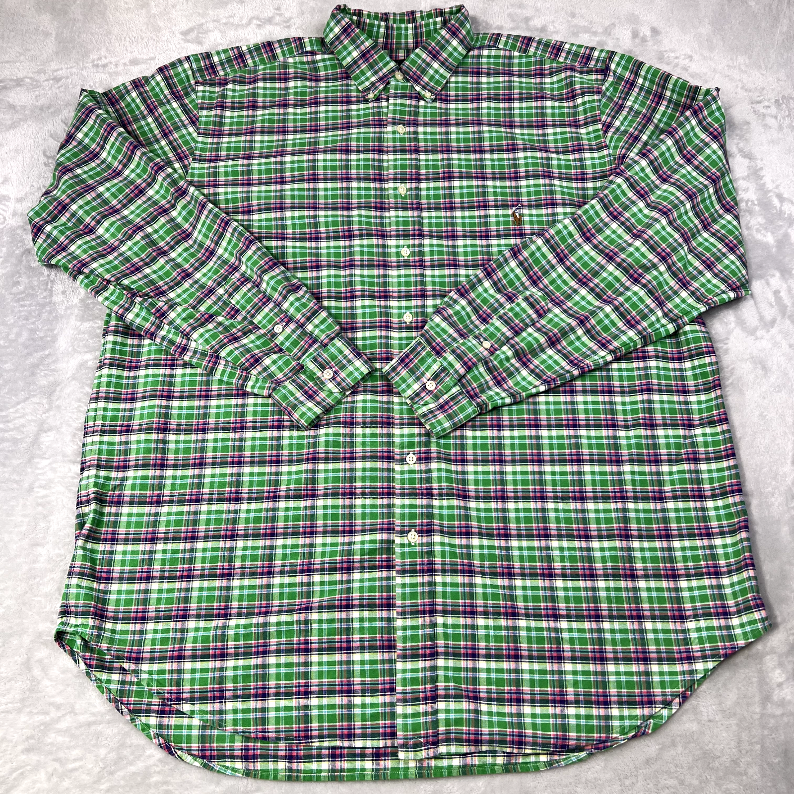 Polo Ralph Lauren camicia uomo extra large alta verde rosa a quadri carne pony preppy
